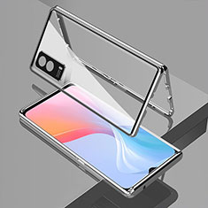 Funda Bumper Lujo Marco de Aluminio Espejo 360 Grados Carcasa para Vivo iQOO Z5x 5G Plata