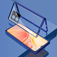 Funda Bumper Lujo Marco de Aluminio Espejo 360 Grados Carcasa para Vivo iQOO Z6 Lite 5G Azul