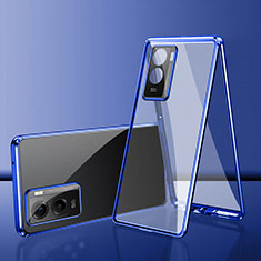 Funda Bumper Lujo Marco de Aluminio Espejo 360 Grados Carcasa para Vivo iQOO Z7i 5G Azul