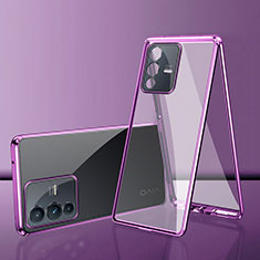 Funda Bumper Lujo Marco de Aluminio Espejo 360 Grados Carcasa para Vivo V23 5G Morado