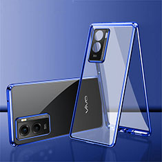 Funda Bumper Lujo Marco de Aluminio Espejo 360 Grados Carcasa para Vivo Y55s (2021) Azul