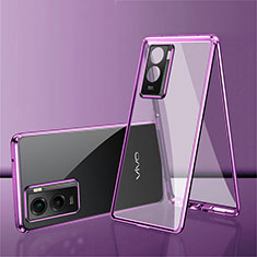 Funda Bumper Lujo Marco de Aluminio Espejo 360 Grados Carcasa para Vivo Y55s (2021) Morado