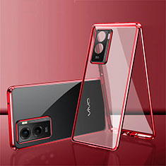 Funda Bumper Lujo Marco de Aluminio Espejo 360 Grados Carcasa para Vivo Y72t Rojo