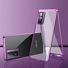 Funda Bumper Lujo Marco de Aluminio Espejo 360 Grados Carcasa para Vivo Y74s 5G Morado