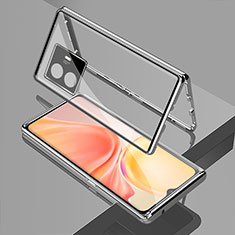 Funda Bumper Lujo Marco de Aluminio Espejo 360 Grados Carcasa para Vivo Y77e 5G Plata