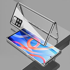 Funda Bumper Lujo Marco de Aluminio Espejo 360 Grados Carcasa para Xiaomi Poco M4 Pro 5G Plata