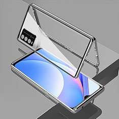 Funda Bumper Lujo Marco de Aluminio Espejo 360 Grados Carcasa para Xiaomi Redmi 9 Power Plata