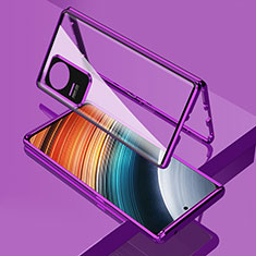 Funda Bumper Lujo Marco de Aluminio Espejo 360 Grados Carcasa para Xiaomi Redmi K40S 5G Morado