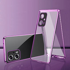 Funda Bumper Lujo Marco de Aluminio Espejo 360 Grados Carcasa para Xiaomi Redmi K50i 5G Morado