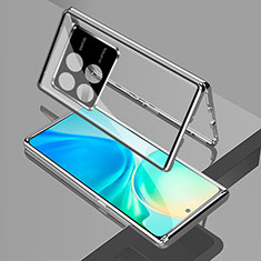 Funda Bumper Lujo Marco de Aluminio Espejo 360 Grados Carcasa para Xiaomi Redmi K70 5G Plata