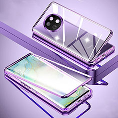 Funda Bumper Lujo Marco de Aluminio Espejo 360 Grados Carcasa para Xiaomi Redmi Note 9 5G Morado