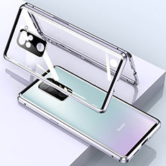 Funda Bumper Lujo Marco de Aluminio Espejo 360 Grados Carcasa para Xiaomi Redmi Note 9 Plata