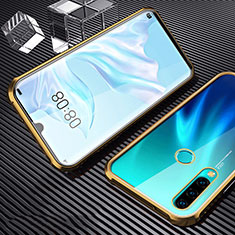 Funda Bumper Lujo Marco de Aluminio Espejo 360 Grados Carcasa T01 para Huawei P30 Lite New Edition Oro