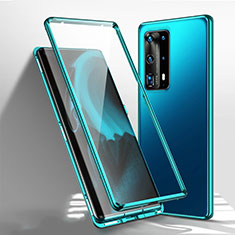 Funda Bumper Lujo Marco de Aluminio Espejo 360 Grados Carcasa T01 para Huawei P40 Pro+ Plus Cian