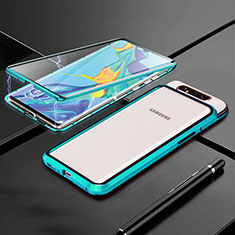 Funda Bumper Lujo Marco de Aluminio Espejo 360 Grados Carcasa T01 para Samsung Galaxy A90 4G Cian