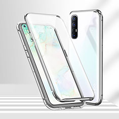 Funda Bumper Lujo Marco de Aluminio Espejo 360 Grados Carcasa T02 para Oppo Reno3 Pro Plata