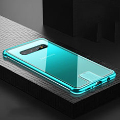 Funda Bumper Lujo Marco de Aluminio Espejo 360 Grados Carcasa T02 para Samsung Galaxy S10 Cian