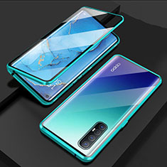 Funda Bumper Lujo Marco de Aluminio Espejo 360 Grados Carcasa T03 para Oppo Reno3 Pro Cian