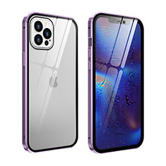 Funda Bumper Lujo Marco de Aluminio Espejo 360 Grados Carcasa T04 para Apple iPhone 12 Pro Max Purpura Claro