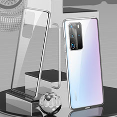 Funda Bumper Lujo Marco de Aluminio Espejo 360 Grados Carcasa T04 para Huawei P40 Pro Plata