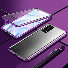 Funda Bumper Lujo Marco de Aluminio Espejo 360 Grados Carcasa T04 para Huawei P40 Pro+ Plus Morado