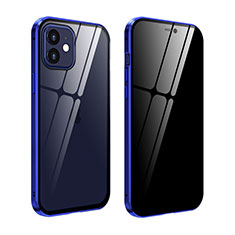 Funda Bumper Lujo Marco de Aluminio Espejo 360 Grados Carcasa T05 para Apple iPhone 12 Azul