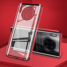 Funda Bumper Lujo Marco de Aluminio Espejo 360 Grados Carcasa T08 para Huawei Mate 30E Pro 5G Rojo