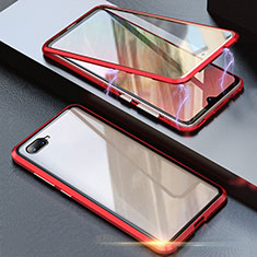 Funda Bumper Lujo Marco de Aluminio Espejo 360 Grados Carcasa T08 para Oppo RX17 Neo Rojo