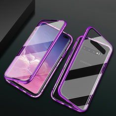 Funda Bumper Lujo Marco de Aluminio Espejo 360 Grados Carcasa T08 para Samsung Galaxy S10 Plus Morado