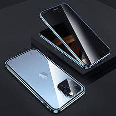 Funda Bumper Lujo Marco de Aluminio Espejo 360 Grados Carcasa Z05 para Apple iPhone 14 Pro Azul