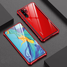 Funda Bumper Lujo Marco de Aluminio Espejo Carcasa para Huawei P30 Pro Rojo