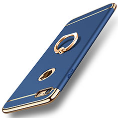 Funda Bumper Lujo Marco de Metal y Plastico Carcasa con Anillo de dedo Soporte A01 para Apple iPhone 7 Azul