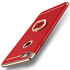 Funda Bumper Lujo Marco de Metal y Plastico Carcasa con Anillo de dedo Soporte A01 para Apple iPhone 7 Rojo