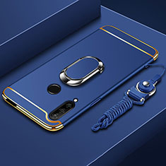 Funda Bumper Lujo Marco de Metal y Plastico Carcasa con Anillo de dedo Soporte A01 para Huawei Enjoy 10 Plus Azul