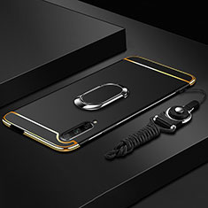 Funda Bumper Lujo Marco de Metal y Plastico Carcasa con Anillo de dedo Soporte A01 para Huawei Honor 9X Pro Negro