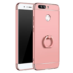 Funda Bumper Lujo Marco de Metal y Plastico Carcasa con Anillo de dedo Soporte A01 para Huawei Honor V9 Oro Rosa