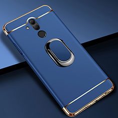 Funda Bumper Lujo Marco de Metal y Plastico Carcasa con Anillo de dedo Soporte A01 para Huawei Mate 20 Lite Azul