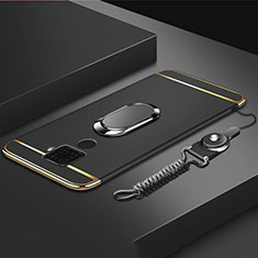 Funda Bumper Lujo Marco de Metal y Plastico Carcasa con Anillo de dedo Soporte A01 para Huawei Mate 30 Lite Negro