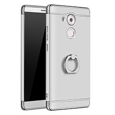 Funda Bumper Lujo Marco de Metal y Plastico Carcasa con Anillo de dedo Soporte A01 para Huawei Mate 8 Plata