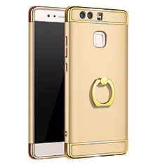 Funda Bumper Lujo Marco de Metal y Plastico Carcasa con Anillo de dedo Soporte A01 para Huawei P9 Oro