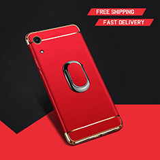 Funda Bumper Lujo Marco de Metal y Plastico Carcasa con Anillo de dedo Soporte A01 para Huawei Y6 Prime (2019) Rojo