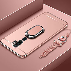 Funda Bumper Lujo Marco de Metal y Plastico Carcasa con Anillo de dedo Soporte A01 para Oppo A11X Oro Rosa