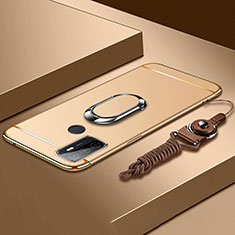 Funda Bumper Lujo Marco de Metal y Plastico Carcasa con Anillo de dedo Soporte A01 para Oppo A53s Oro