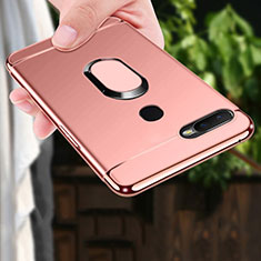 Funda Bumper Lujo Marco de Metal y Plastico Carcasa con Anillo de dedo Soporte A01 para Oppo A7 Oro Rosa