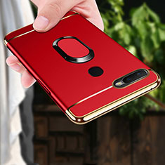 Funda Bumper Lujo Marco de Metal y Plastico Carcasa con Anillo de dedo Soporte A01 para Oppo AX7 Rojo