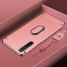 Funda Bumper Lujo Marco de Metal y Plastico Carcasa con Anillo de dedo Soporte A01 para Realme X2 Oro Rosa