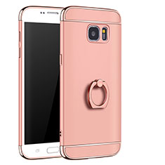 Funda Bumper Lujo Marco de Metal y Plastico Carcasa con Anillo de dedo Soporte A01 para Samsung Galaxy S7 Edge G935F Oro Rosa