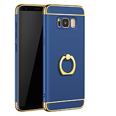 Funda Bumper Lujo Marco de Metal y Plastico Carcasa con Anillo de dedo Soporte A01 para Samsung Galaxy S8 Azul