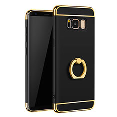 Funda Bumper Lujo Marco de Metal y Plastico Carcasa con Anillo de dedo Soporte A01 para Samsung Galaxy S8 Negro