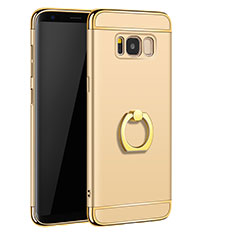 Funda Bumper Lujo Marco de Metal y Plastico Carcasa con Anillo de dedo Soporte A01 para Samsung Galaxy S8 Oro